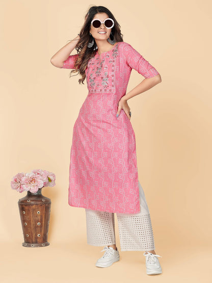 Pink Straight Cotton Kurta