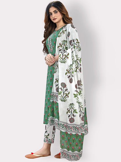 Green Straight Cotton Kurta Set