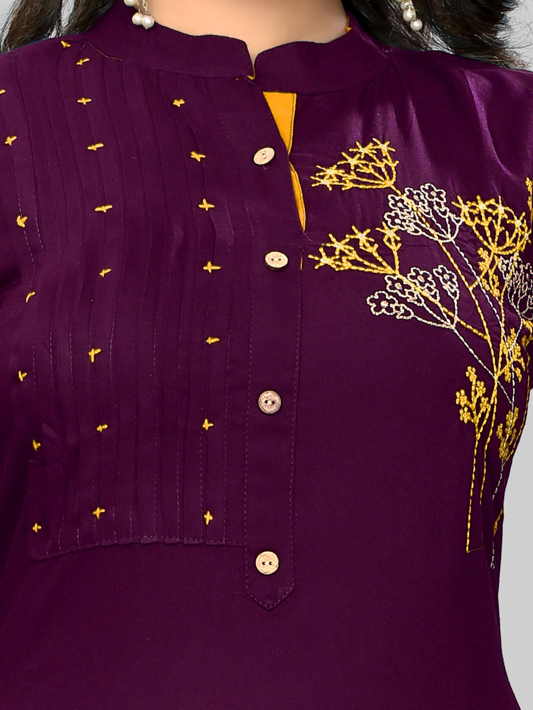 Embroidered Straight Rayon Purple Kurti
