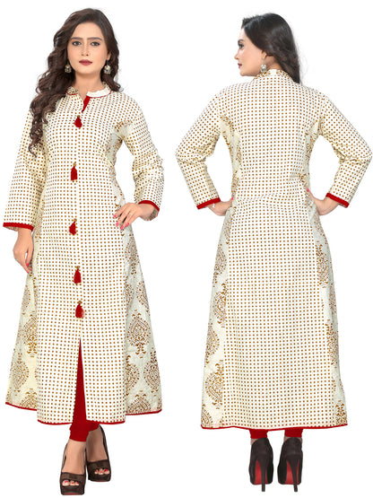 Beige Color Cotton A-Line Kurti