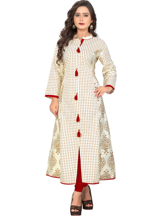 Beige Color Cotton A-Line Kurti