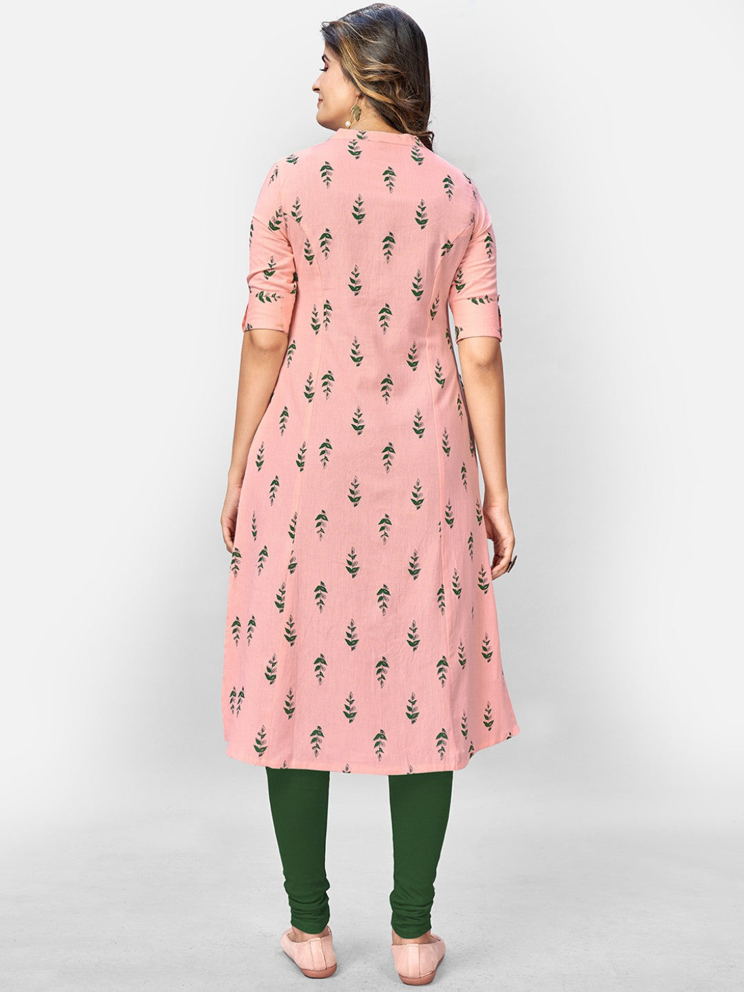 Pink Cotton Flex Printed A-Line Kurta