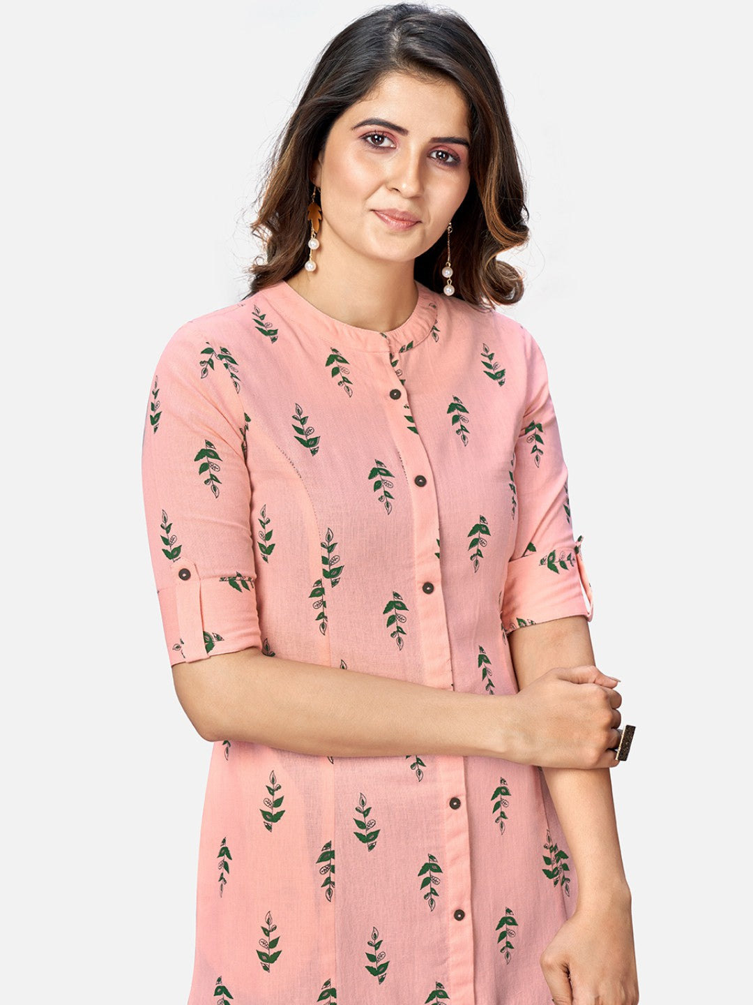 Pink Cotton Flex Printed A-Line Kurta