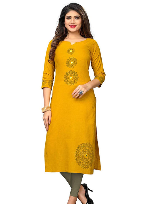 Yellow Slub Cotton Straight Kurti