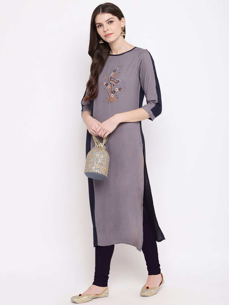 Straight Style Rayon Fabric Grey Color Kurti – Trendphoria