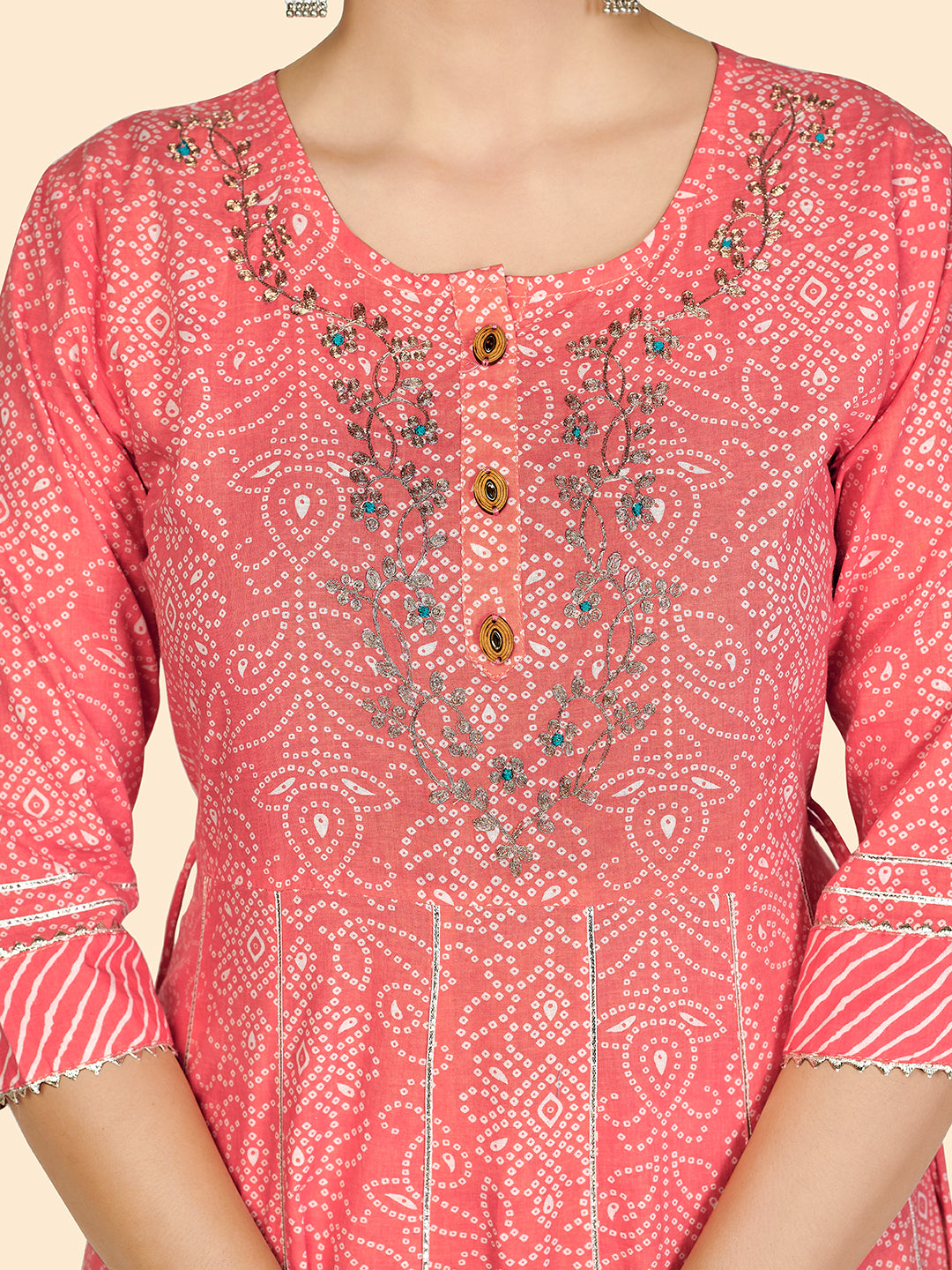 Pink Bandhani Anarkali Cotton Kurta Set