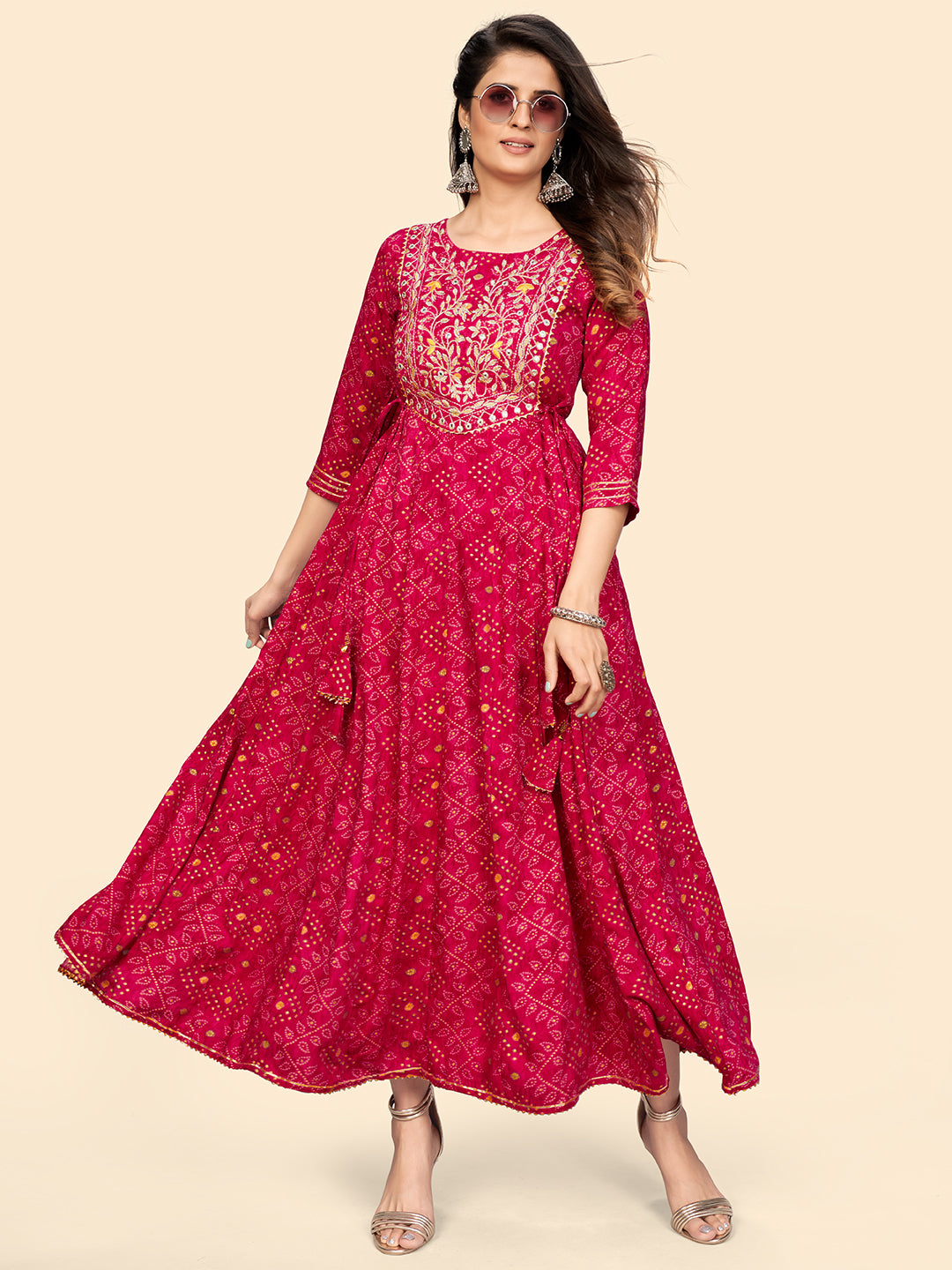 Pink Embroidered Anarkali Rayon Gown