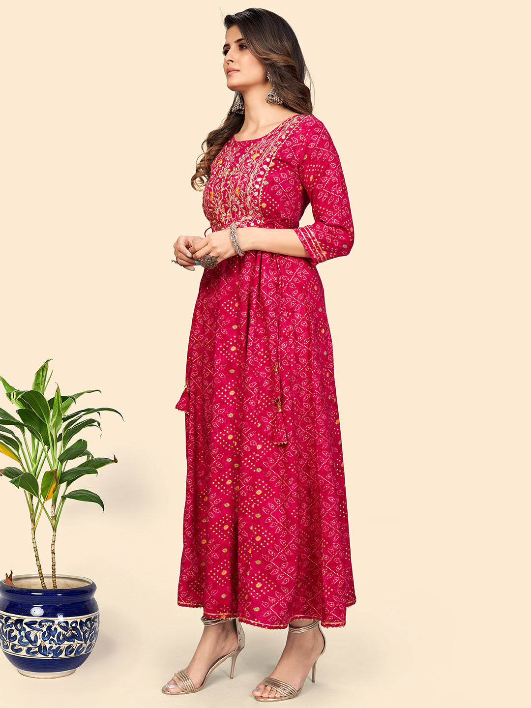 Pink Embroidered Anarkali Rayon Gown