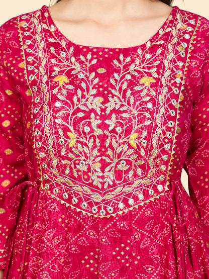 Pink Embroidered Anarkali Rayon Kurta