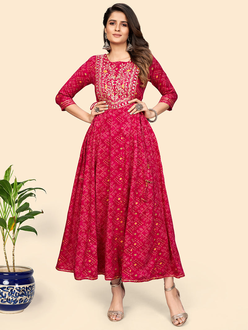 Pink Embroidered Anarkali Rayon Gown