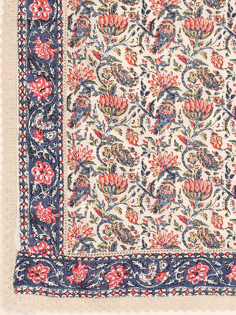 Beige Floral Print Straight Cotton Kurta Set