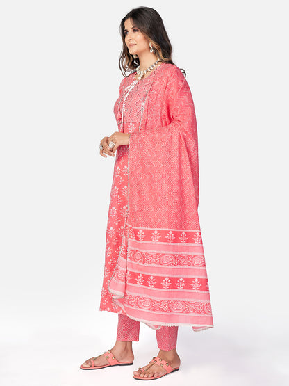 Pink Anarkali Cotton Kurta Set