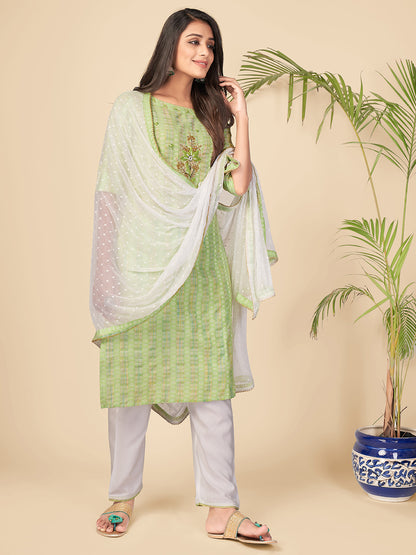 Parrot Green Straight Cotton Kurta Set