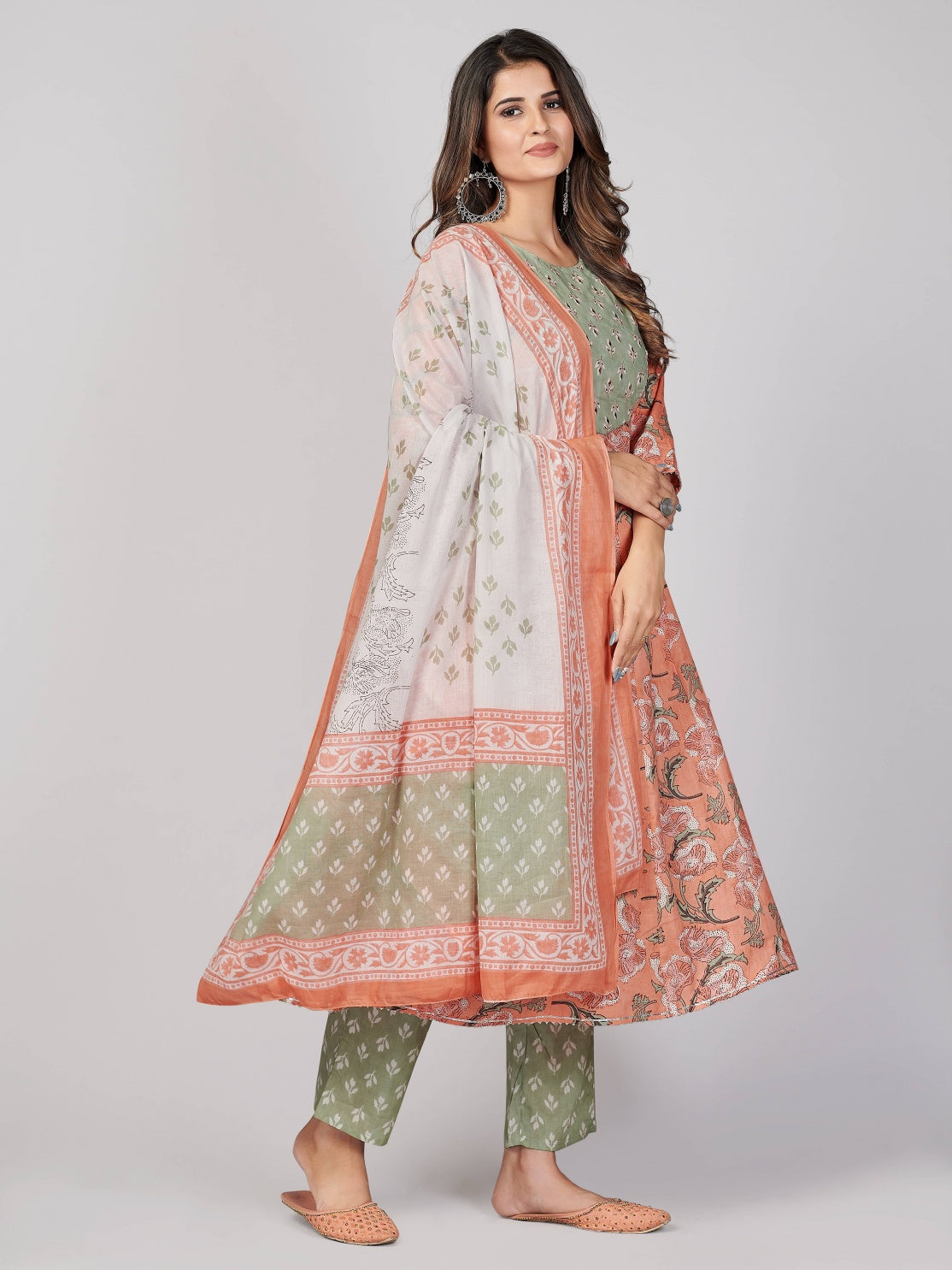 Peach Anarkali Cotton Kurta Set