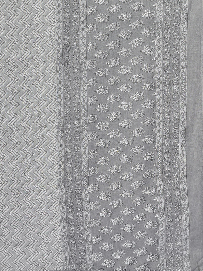 Grey Embroidered Straight Cotton Kurta Set