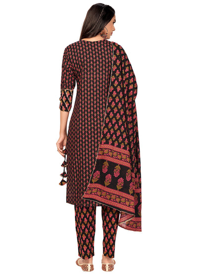 Black Sequience Straight Cotton Kurta Set