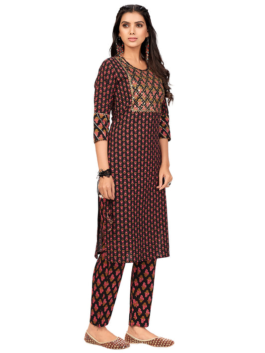 Black Sequience Straight Cotton Kurta Set