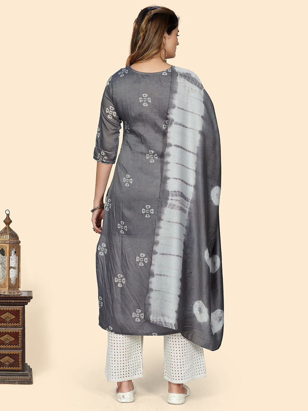 Grey Straight Chanderi Kurta With Dupatta