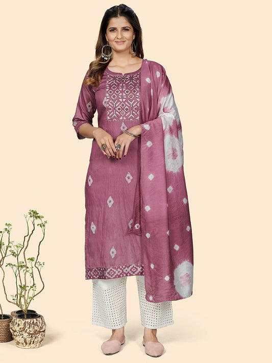 Pink Straight Chanderi Rust Kurta With Dupatta