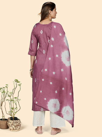 Pink Straight Chanderi Rust Kurta With Dupatta