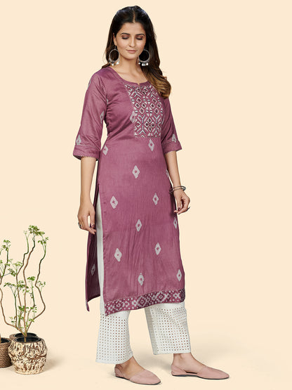 Pink Straight Chanderi Rust Kurta With Dupatta