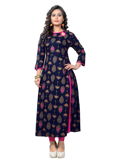 Blue Color Rayon A-Line Kurti