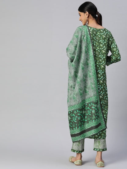 Green Straight Cotton Kurta Set