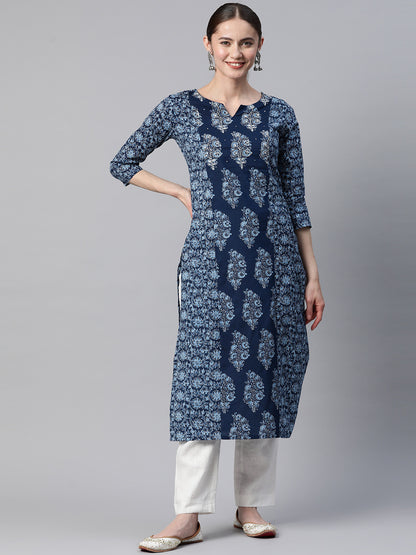 Blue Straight Cotton Kurta