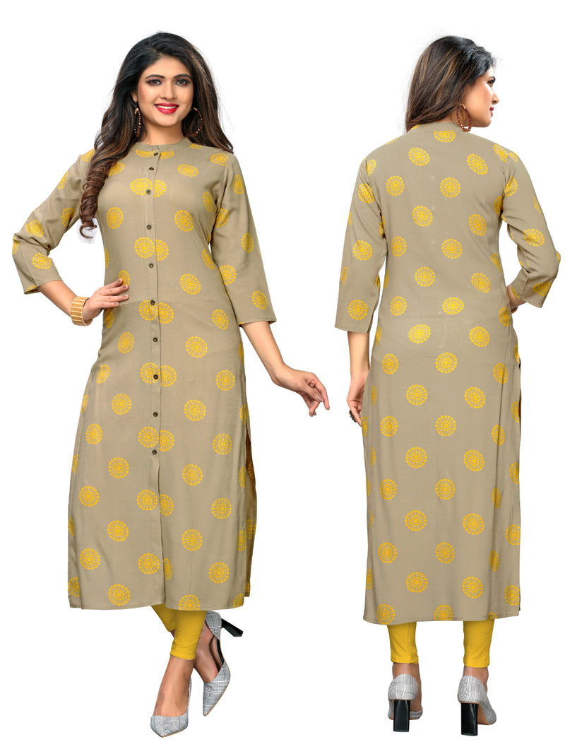 Beige Color Rayon Straight Kurti