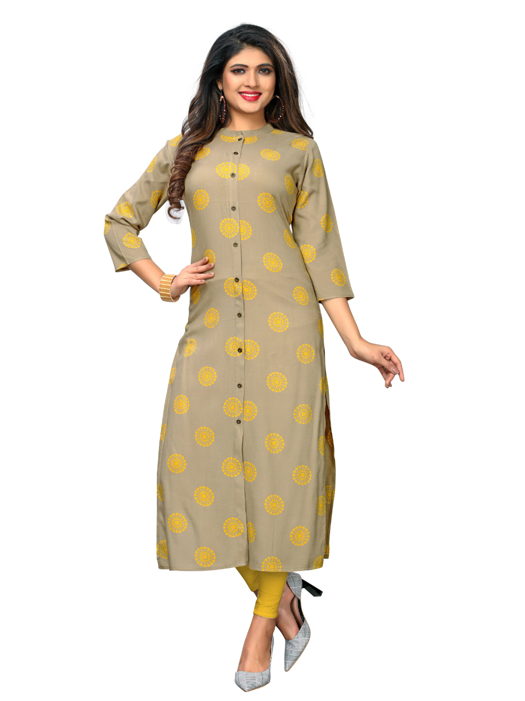 Beige Color Rayon Straight Kurti