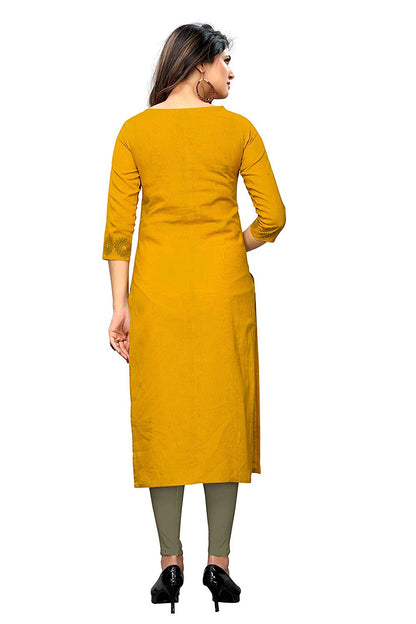 Yellow Slub Cotton Straight Kurti