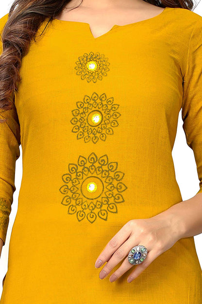 Yellow Slub Cotton Straight Kurti