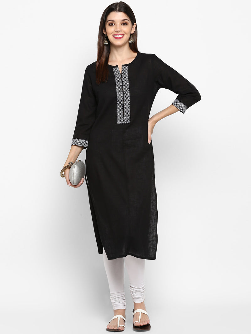 Black Color Cotton Straight Kurti