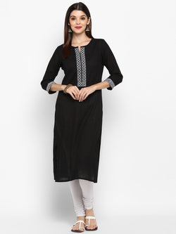 Black Color Cotton Straight Kurti