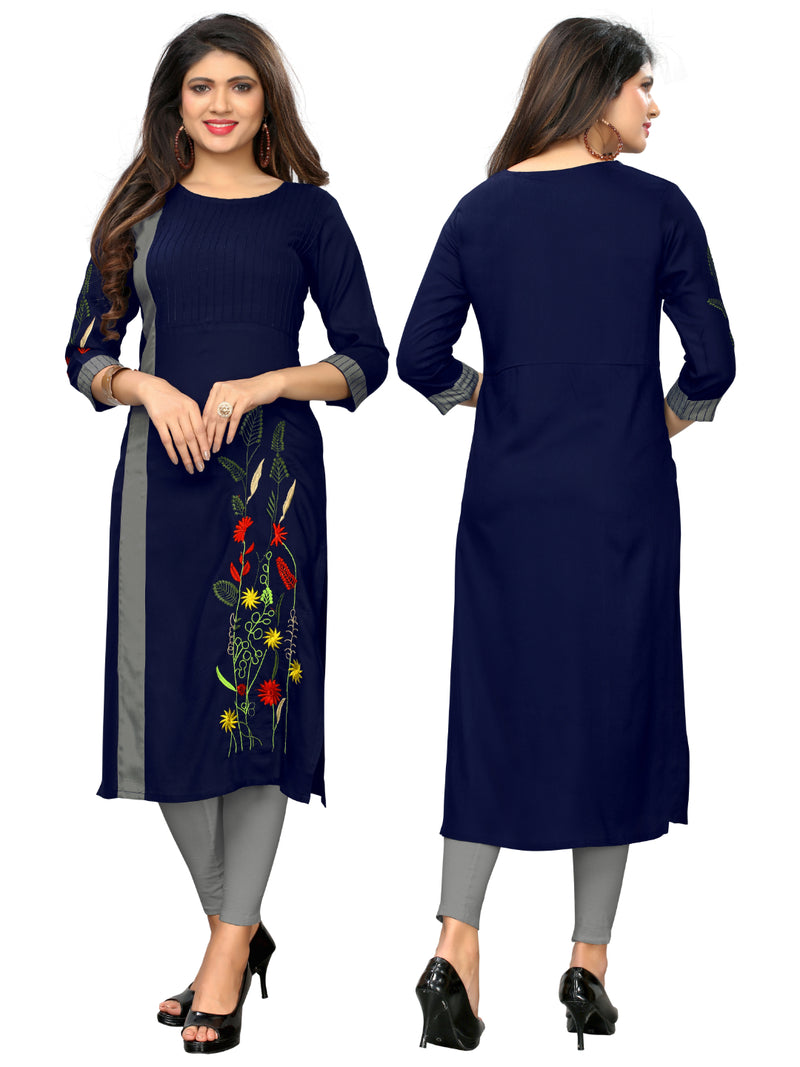 Grey Embroidered With Embellished Cotton Kurti