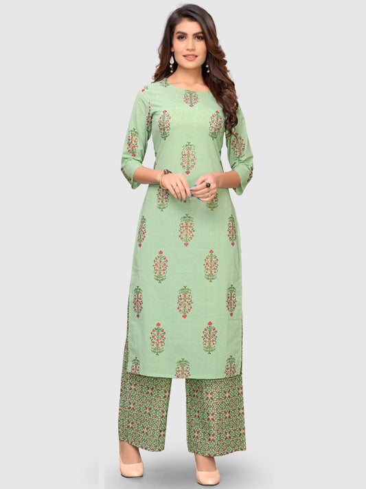 Light Green Cotton Straight Kurti