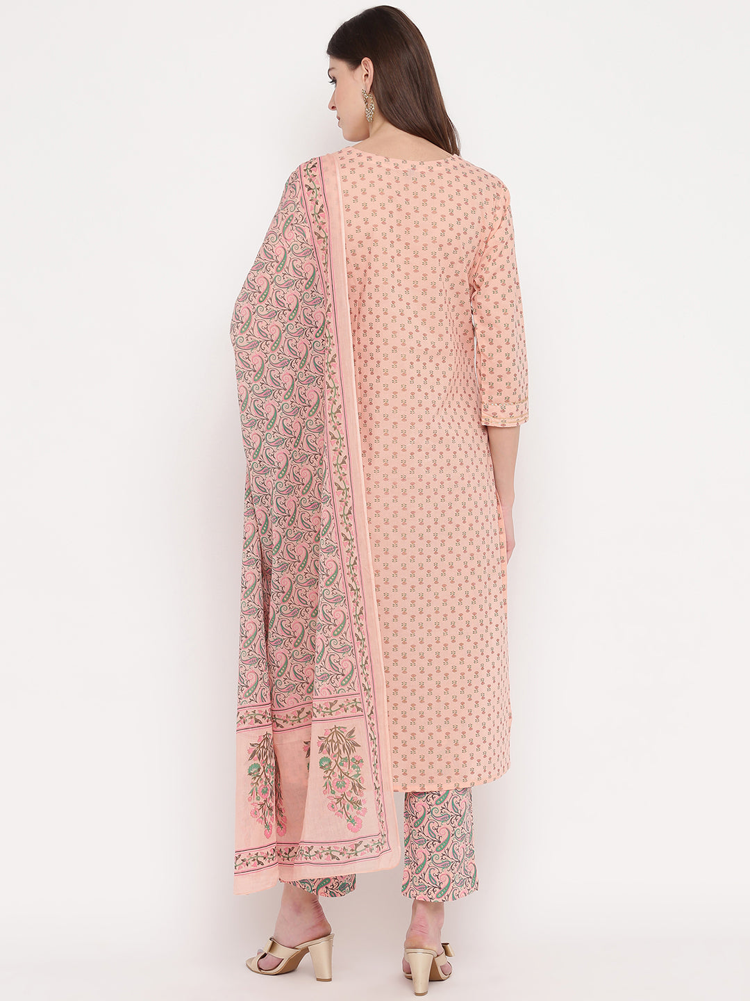 Peach Straight Cotton Kurta Set