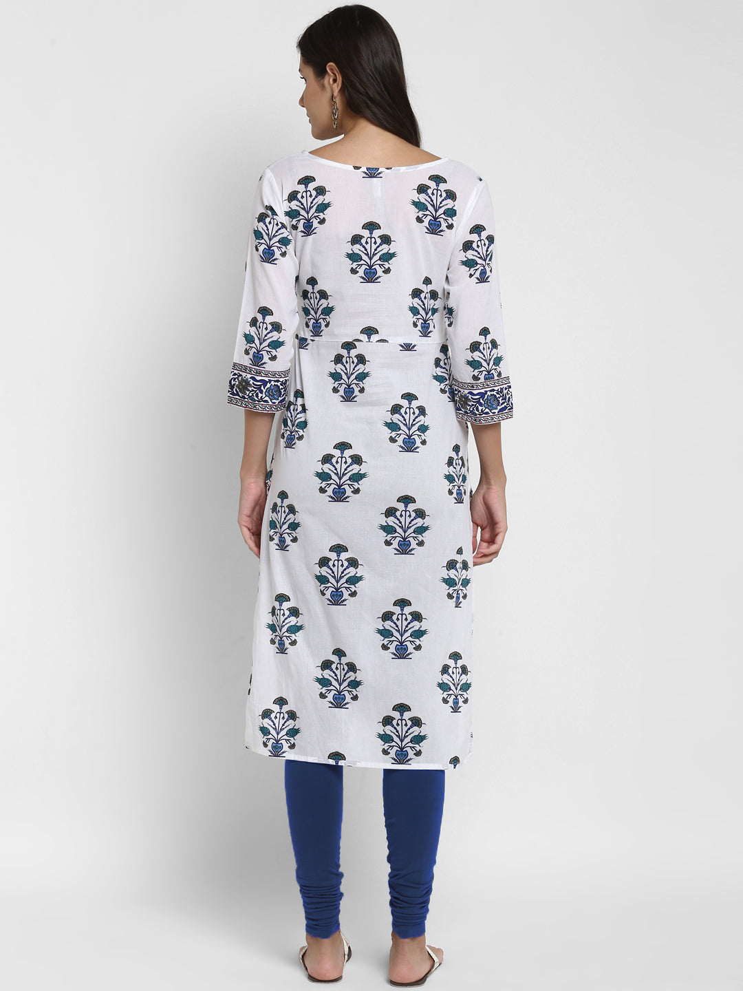 White Printed A-line Cotton Kurta