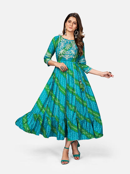 Sky Blue Embroidered Anarkali Rayon Kurta