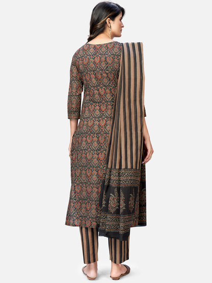 Brown Straight Cotton Kurta Set