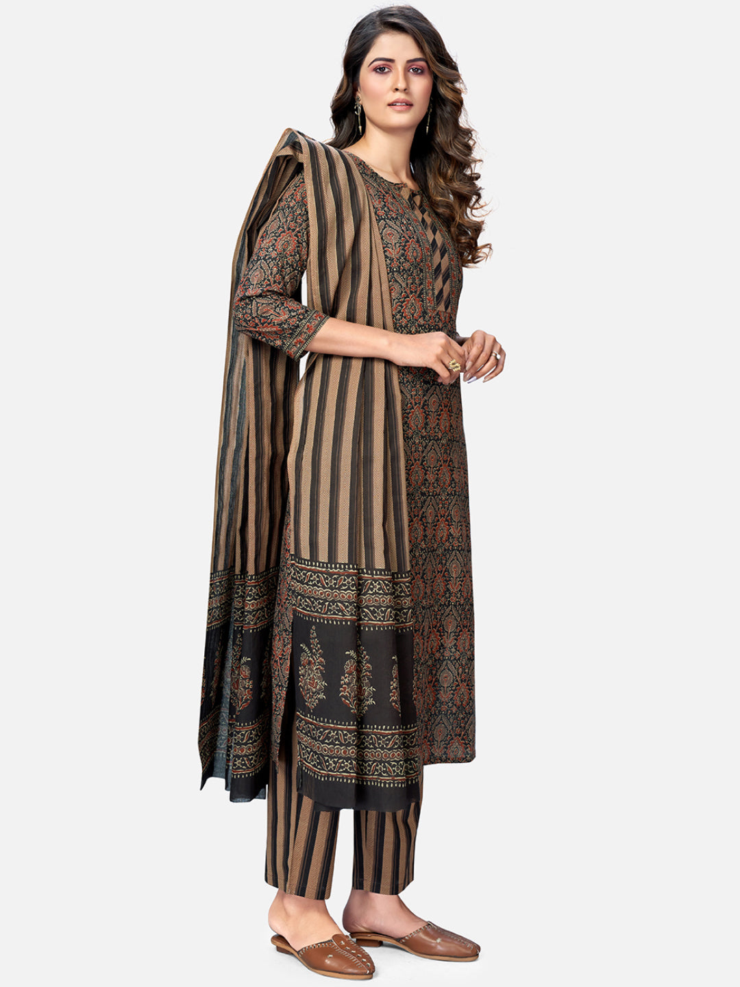 Brown Straight Cotton Kurta Set