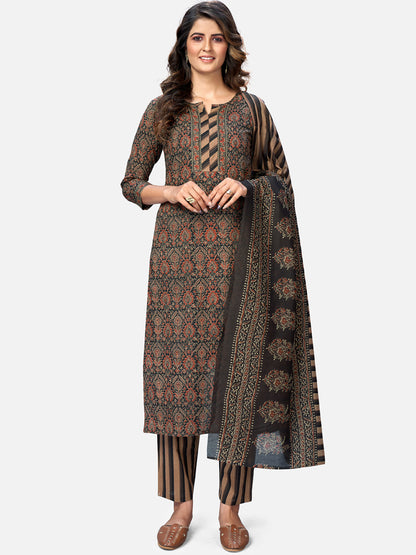 Brown Straight Cotton Kurta Set