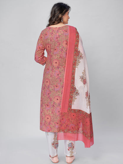 Pink Embroidered Straight Cotton Kurta Set