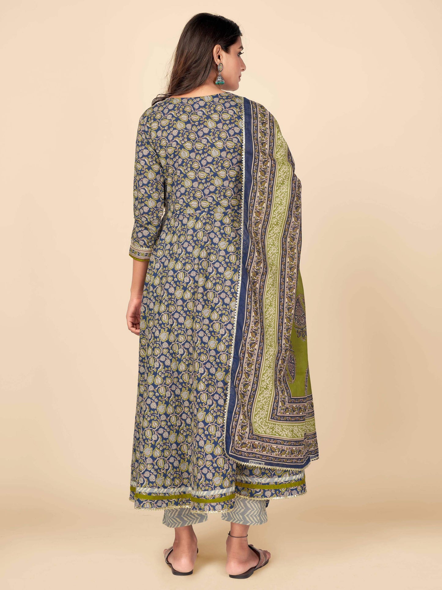 Blue Sequience Anarkali Cotton Kurta Set