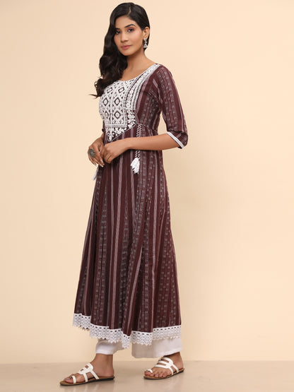 Purple Embroidered Anarkali Cotton Kurta