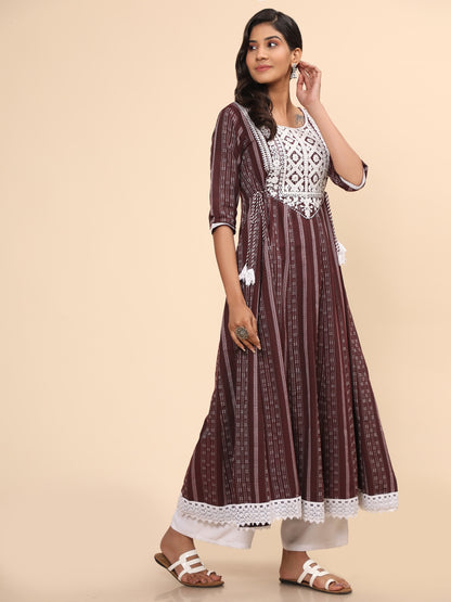 Purple Embroidered Anarkali Cotton Kurta