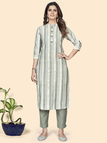 Pista Straight Cotton Blend Kurta With Pant