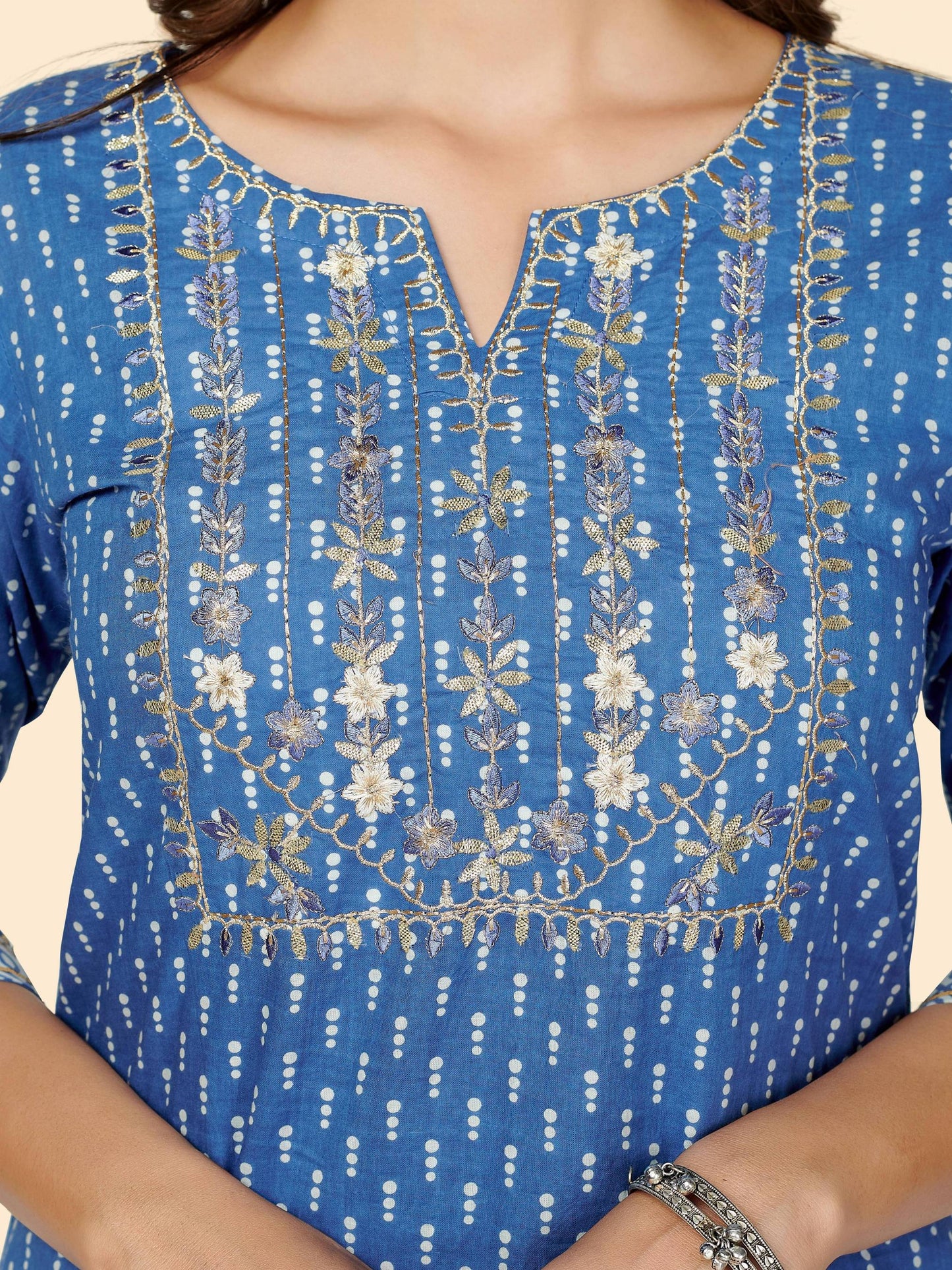 Blue Embroidered Straight Cotton Kurta