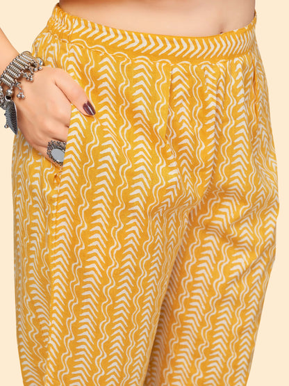 Yellow Embroidered A-Line Cotton Kurta Set